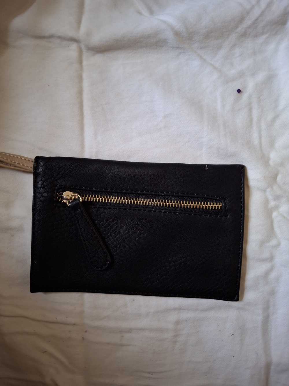 Black Faux Leather Zip Pocket Wristlet Clutch Wallet